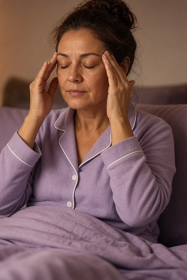 Woman in bed at night rubbing doTERRA Lavender onto her temples. doTERRA Lavender Essential Oil Sample (.25 mL)