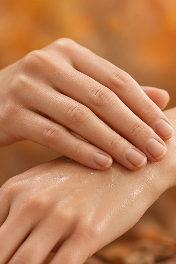 Hands rubbing doTERRA On Guard into the wrist against a warm autumn background. doTERRA On Guard Essential Oil Sample (.25 mL)