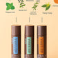 Three doTERRA lip balms with botanical illustrations on a beige background