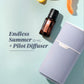 doTERRA Endless Summer essential oil bottle with a Pilot diffuser on a light blue background.