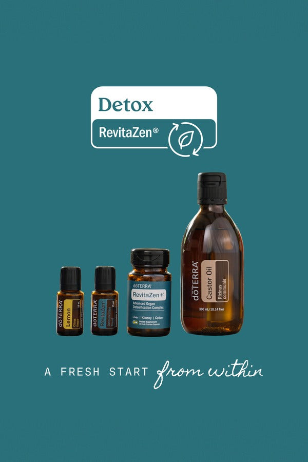 doTERRA Detox Bundle on teal background - A fresh start from within