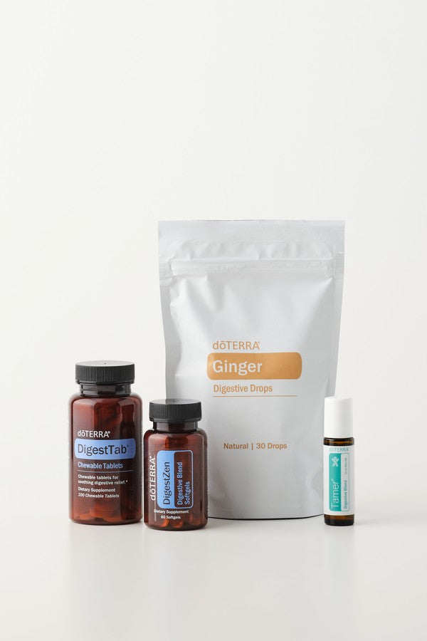 doTERRA Digestive Bundle products on a clean white surface