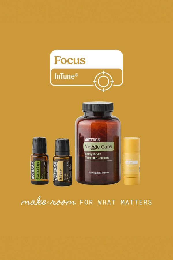 doTERRA Focus Bundle on golden background - Make room for what matters