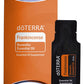 doTERRA Frankincense .25 mL black sample sachet standing in front of its orange doTERRA pillow box on a white background. doTERRA Frankincense Essential Oil Sample (.25 mL)