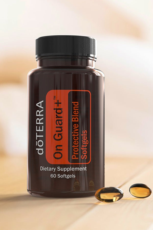 doTERRA On Guard+ Softgels bottle with softgels