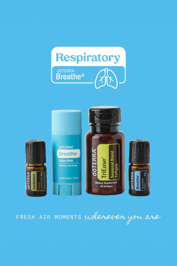 doTERRA Respiratory Bundle with Breathe on sky-blue background - fresh air moments wherever you are
