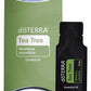 doTERRA Tea Tree .25 mL black sample sachet standing in front of its green doTERRA pillow box on a white background. doTERRA Tea Tree Essential Oil Sample (.25 mL)