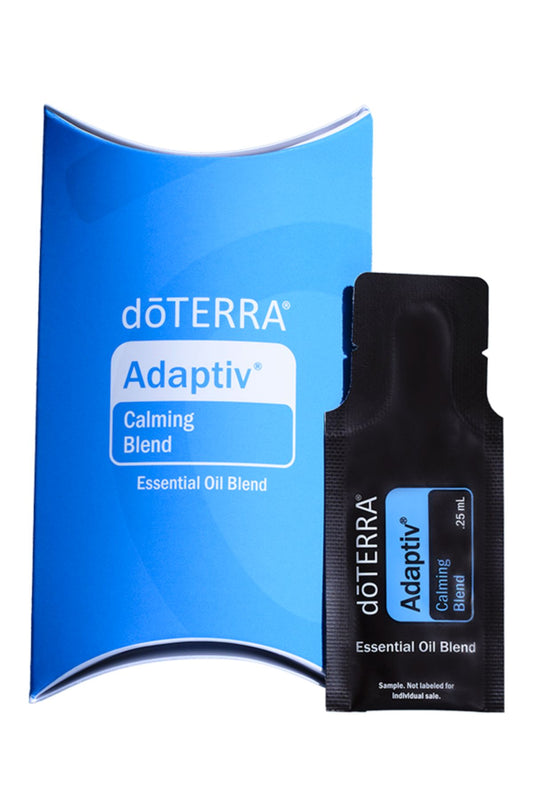doTERRA Adaptiv Calming Blend essential oil sample on a white doTERRA Adaptiv Essential Oil Sample (.25 mL)background