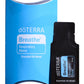 A blue and white döTERRA Breathe Respiratory Blend essential oil blend box next to a black single-use sachet packet on a white background. doTERRA Breathe Essential Oil Sample (.25 mL)