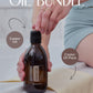 A promotional bundle graphic for doTERRA castor oil, showing a person holding a dark amber bottle labeled doTERRA Castor Oil, with hands and part of the body visible in a spa-like setting. Large text reads 'GET THE doTERRA CASTOR OIL pack' with callouts for 'Castor Oil' and 'Castor Oil Pack'.