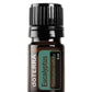 A 5 ml bottle of doTERRA Eucalyptus essential oil on a solid white background. The bottle is made of dark amber glass with a black ribbed cap and features a label with a teal-green background and white text.