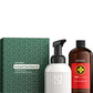 doTERRA On Guard Hand Wash Kit with packaging, white pump bottle, and brown bottle on a white background