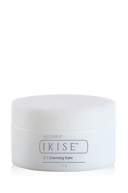A white plastic jar of doTERRA IKISE Cleansing Balm, 70g, on a clean white background.
