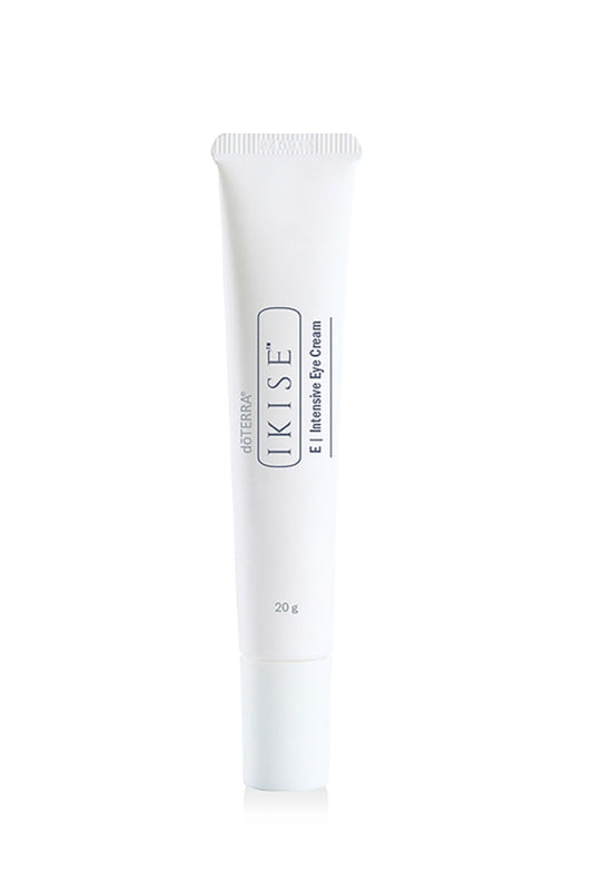A white squeeze tube of doterra Ikise  Intensive Eye Cream on a clean white background.