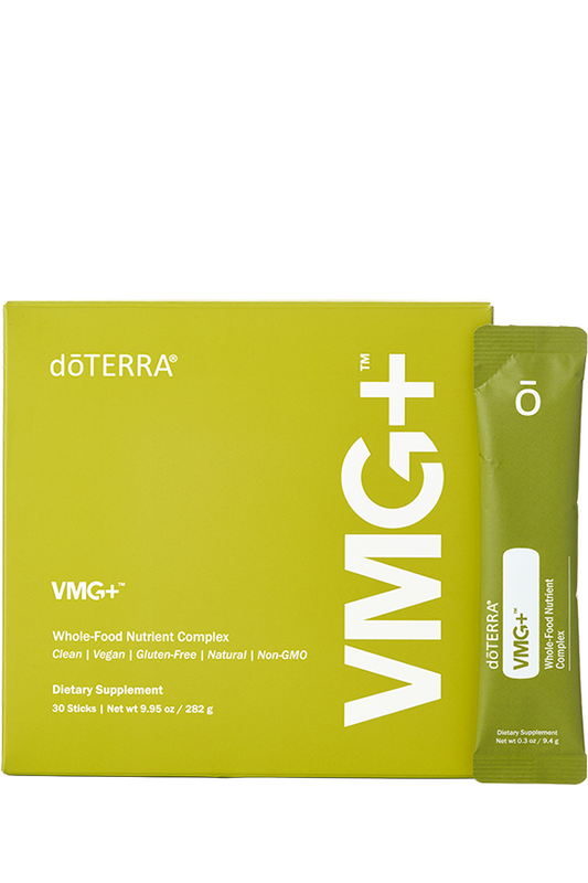 doTERRA VMG+ dietary supplement package on a white background